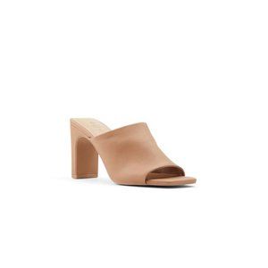 Cognac Open-Toe Heeled Sandals Mules